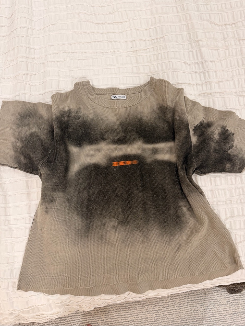 Zara Waffle Knit Crewneck Sweatshirt in Taupe and Black Fade